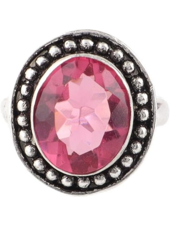 Pink Tourmaline Natural Gemstone Ring 925 Sterling Silver Oxidized Oval